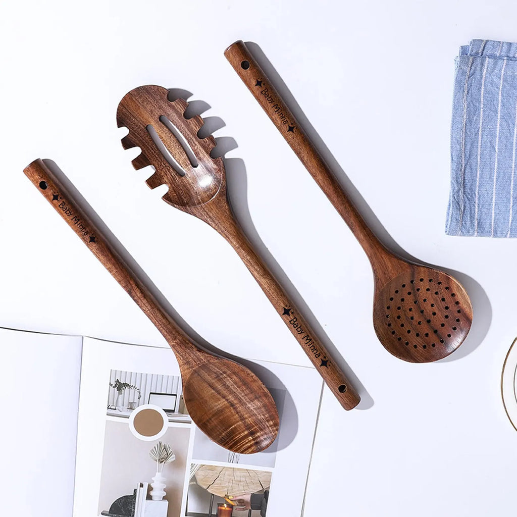 Handmade Wooden Kitchen Utensil Set – Teak Wood Spoons and Spatulas,
